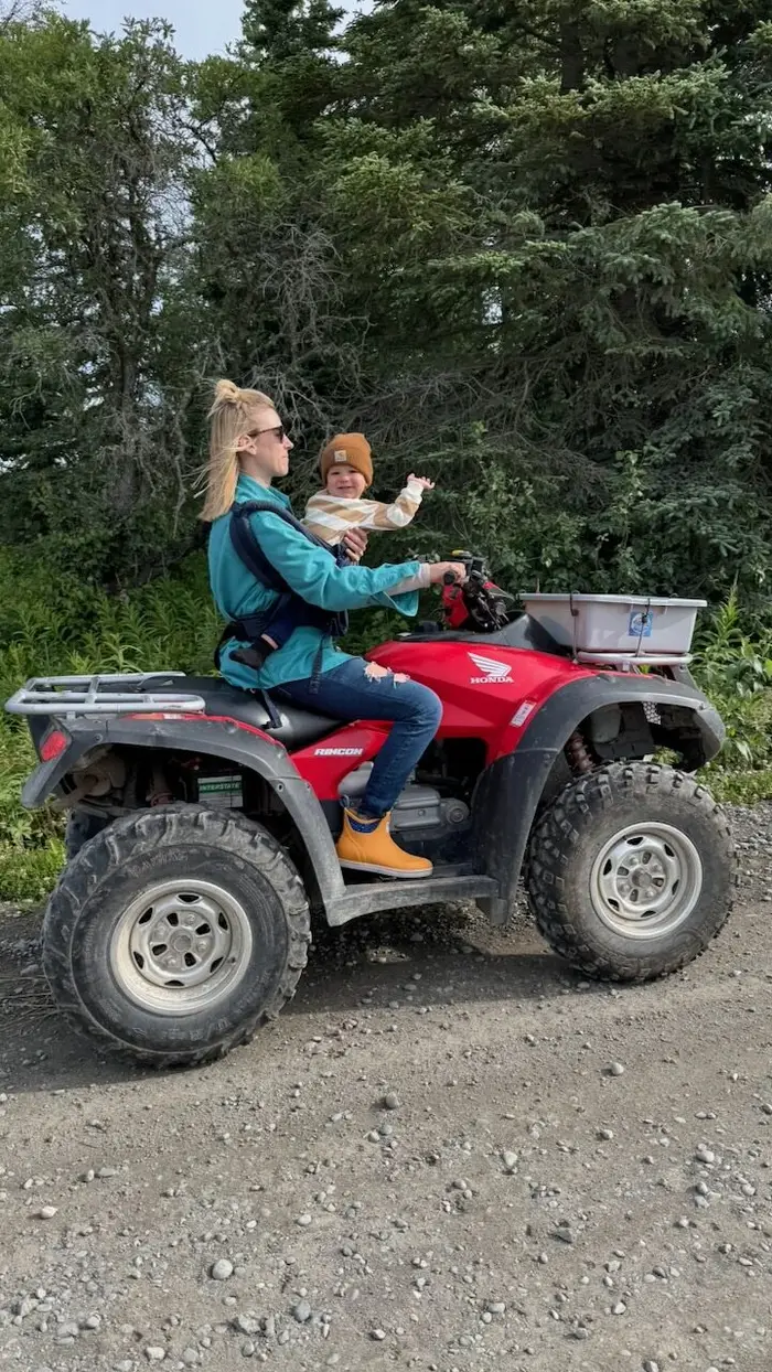 Cruising a backcountry road on the four-wheeler
