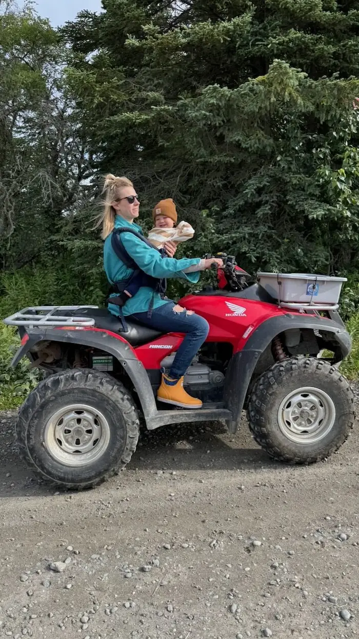 Cruising the gravel road on the ATV