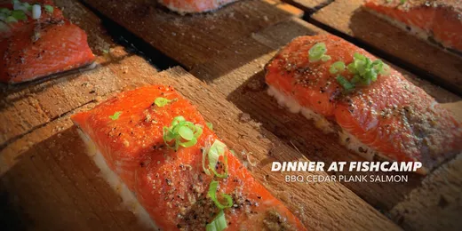 Close-up of bright red sockeye salmon in the net.