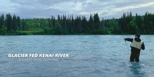 River scene with 'Alaska Fish Camp River' text overlay