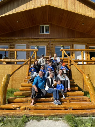 Guests gathered on the dock structure