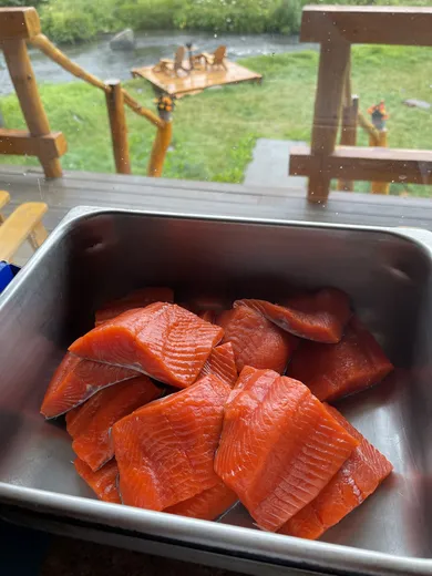 Vivid red salmon fillets ready for the table